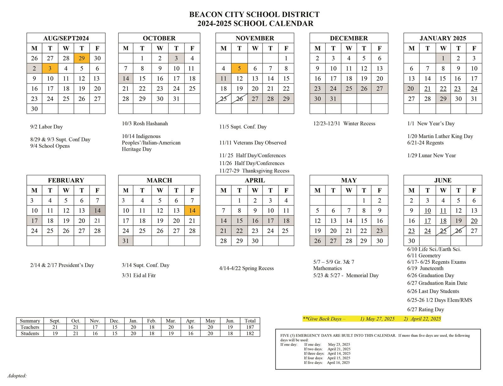 2024-25 SY Final Calendar with Giveback days